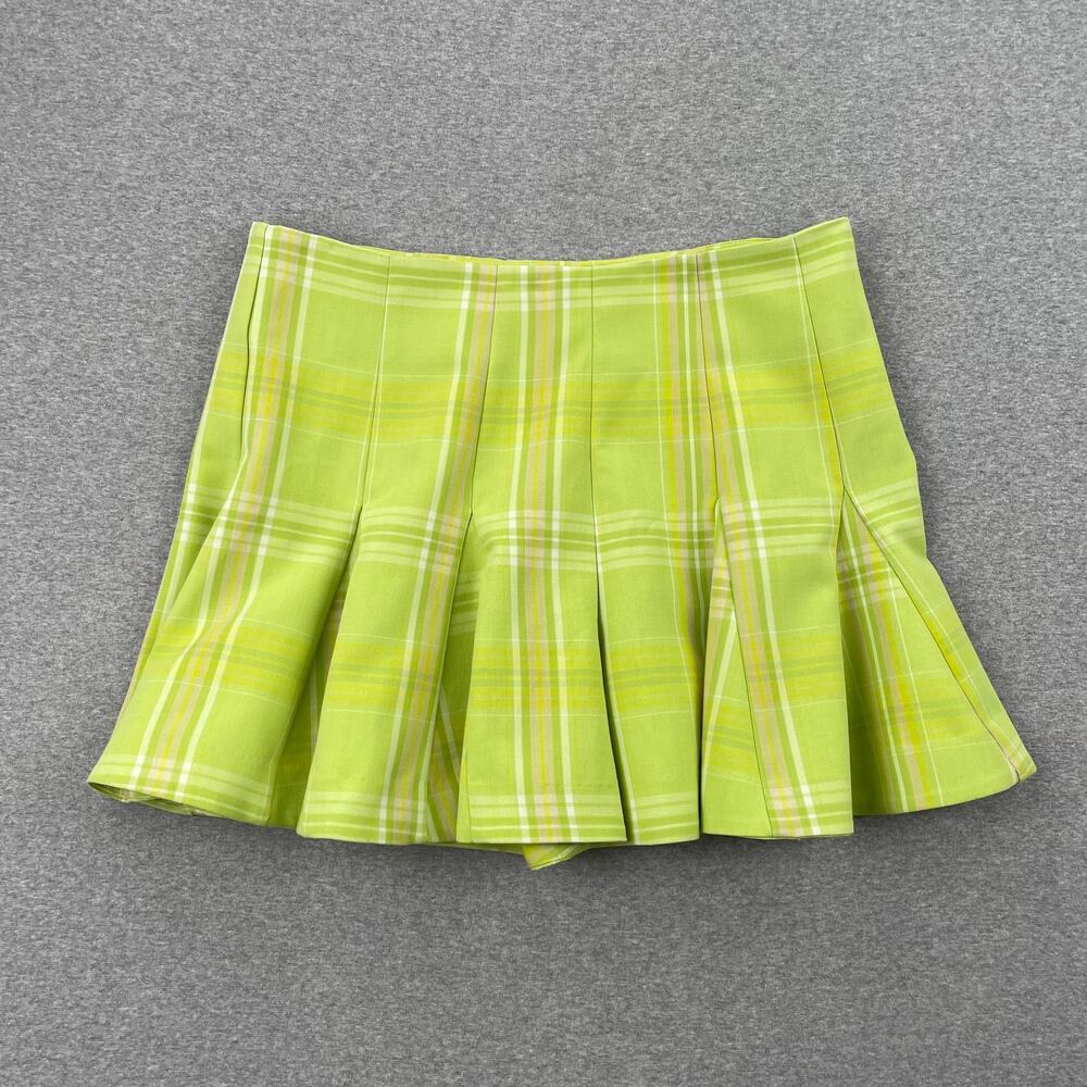 Anthropologie Maeve Plaid Pleated Mini Skort Skirt Size 4 Light Green Preppy